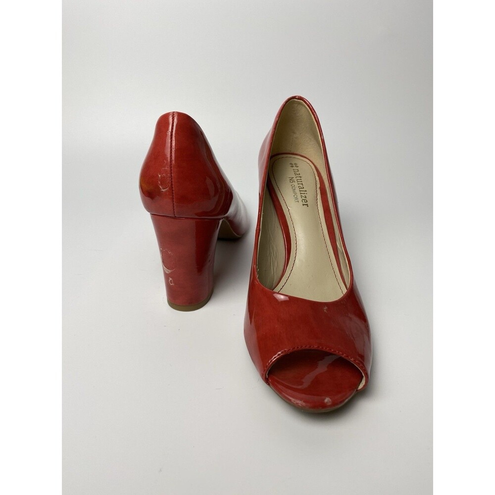 Naturalizer Women’s Open Toe Block Heel Red Patent Carmen Pumps 7 M